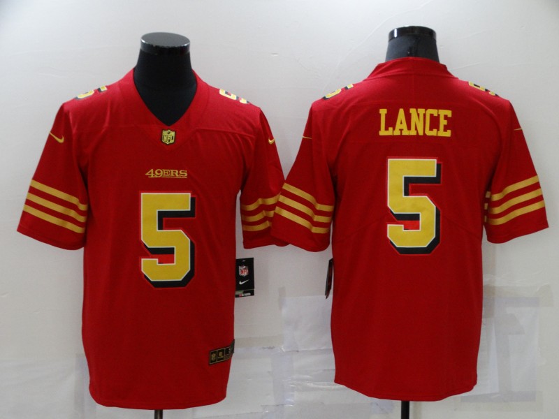 Men San Francisco 49ers #5 Lance Red Gold Nike Vapor Untouchable Limited 2021 NFL Jersey